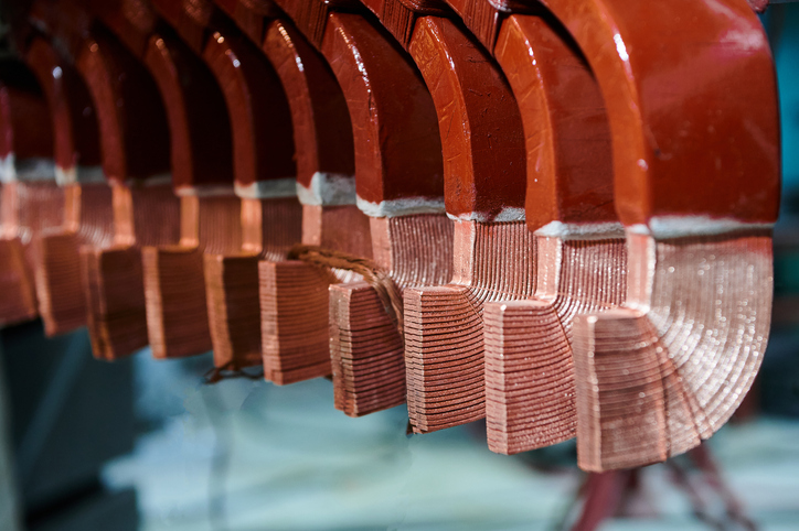 Copper bus elements of stator winding of electric motor insulation sleeving is critical for motors, such as these copper bus elements of stator winding